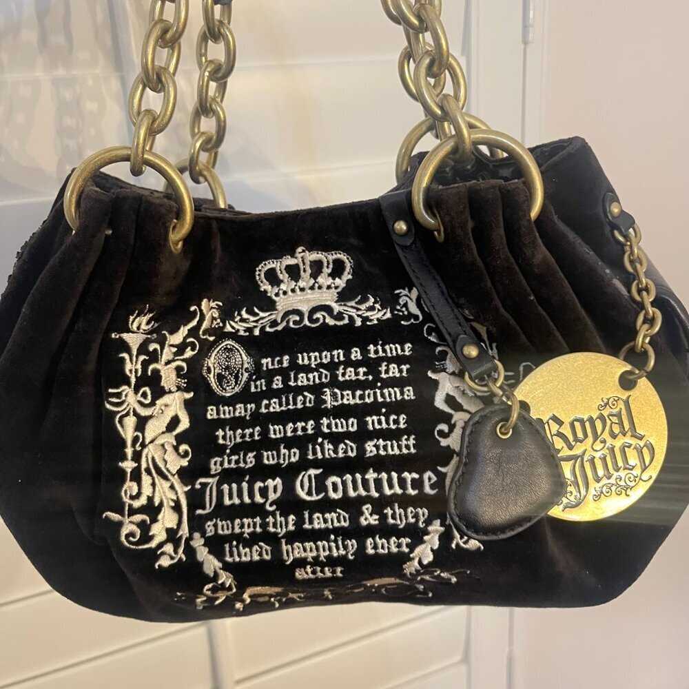 Juicy Couture P&G “Once Upon a Time” Royal Juicy Daydreamer Black Velour Hobo - Picture 2 of 16